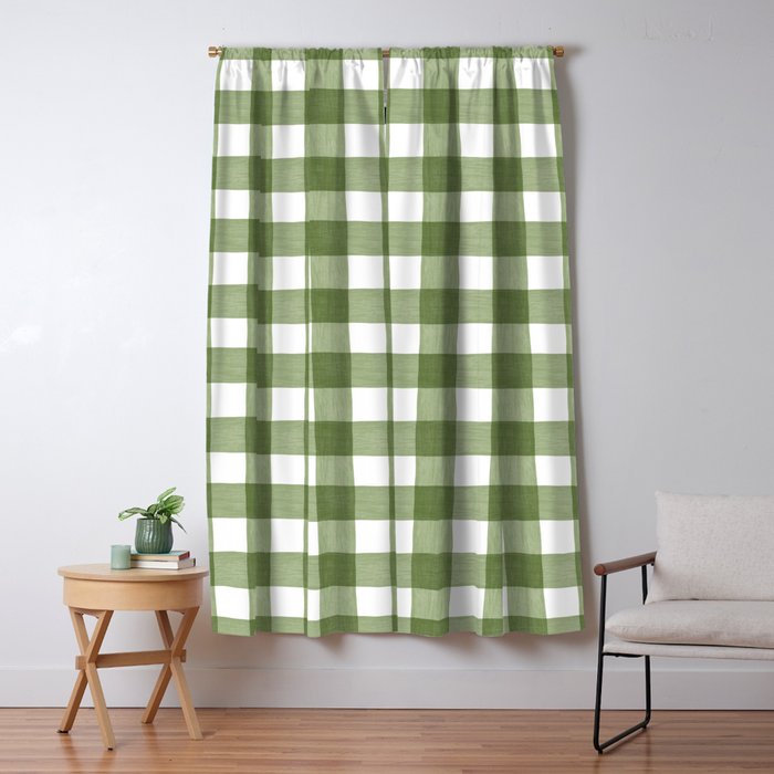 Hand Painted Gingham in Sage Green  Window Curtain Gallery Image 1