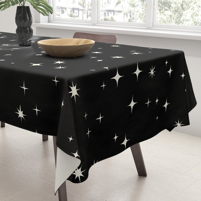 Hand drawn vintage stars - Cream over black Tablecloth Gallery Image 3