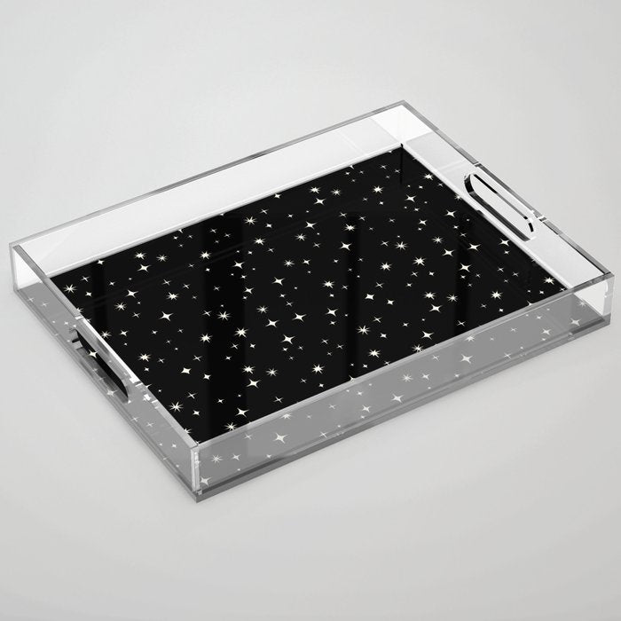 Hand drawn vintage stars - Cream over black Acrylic Tray Gallery Image 1