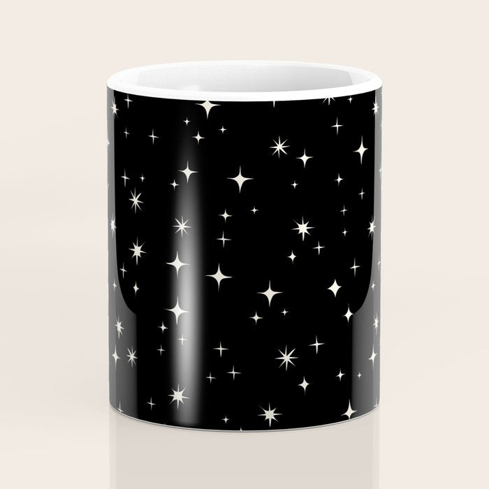 Hand drawn vintage stars - Cream over black Coffee Mug Gallery Image 4