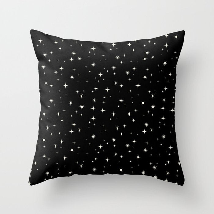 Hand drawn vintage stars - Cream over black Throw Pillow Gallery Image 6