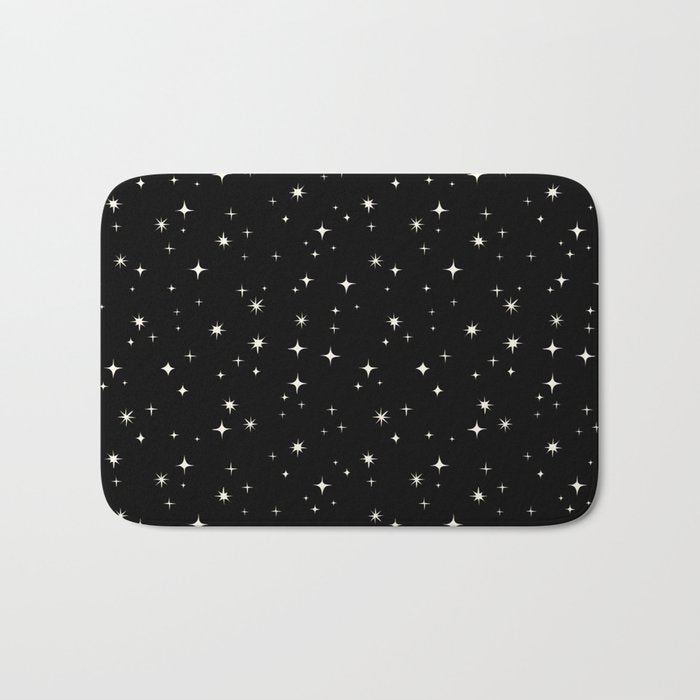 Hand drawn vintage stars - Cream over black Bath Mat Gallery Image 1