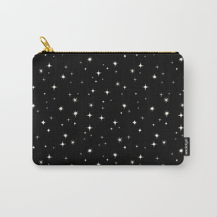 Hand drawn vintage stars - Cream over black Carry All Pouch Gallery Image 1