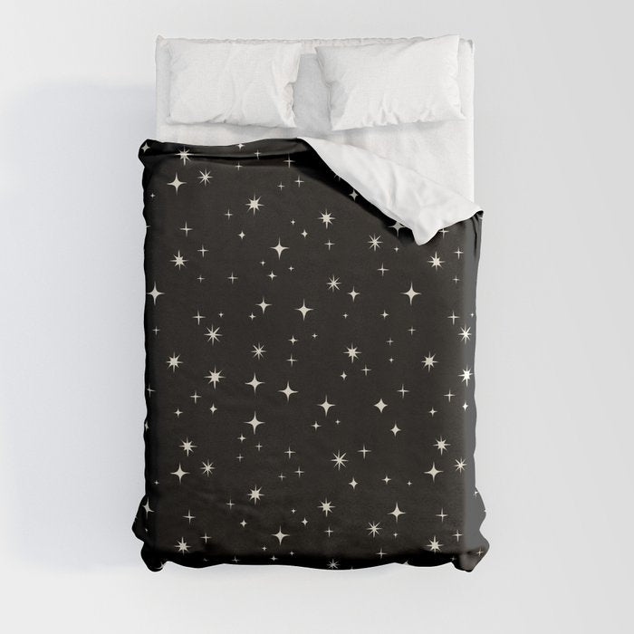Hand drawn vintage stars - Cream over black Duvet Cover Gallery Image 3