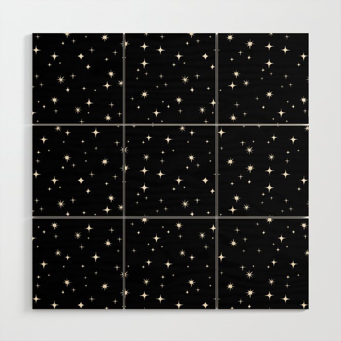 Hand drawn vintage stars - Cream over black Wood Wall Art Gallery Image 1