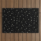Hand drawn vintage stars - Cream over black Outdoor Rug Gallery Image 1