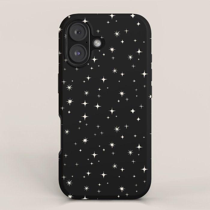 Hand drawn vintage stars - Cream over black iPhone Case Gallery Image 1