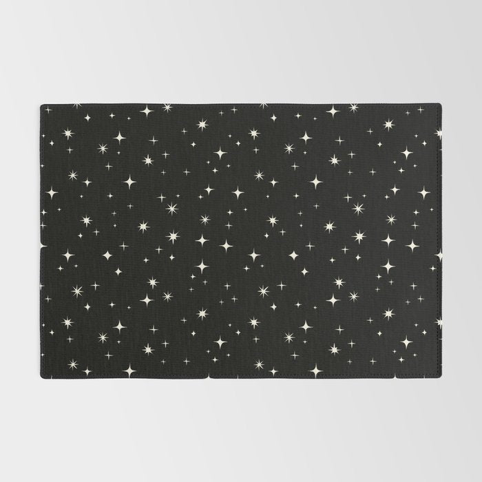 Hand drawn vintage stars - Cream over black Rug Gallery Image 2