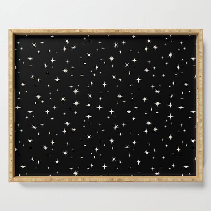 Hand drawn vintage stars - Cream over black Serving Tray Gallery Image 1