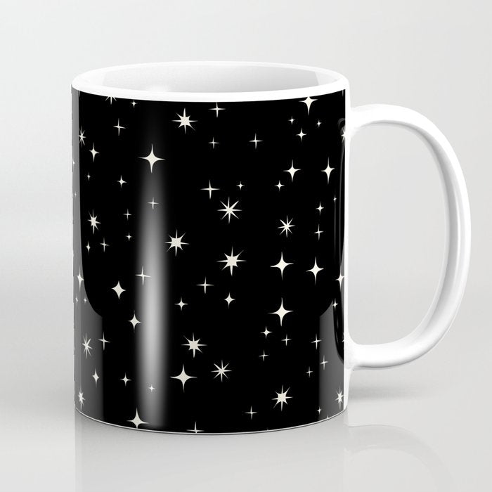 Hand drawn vintage stars - Cream over black Coffee Mug Gallery Image 1
