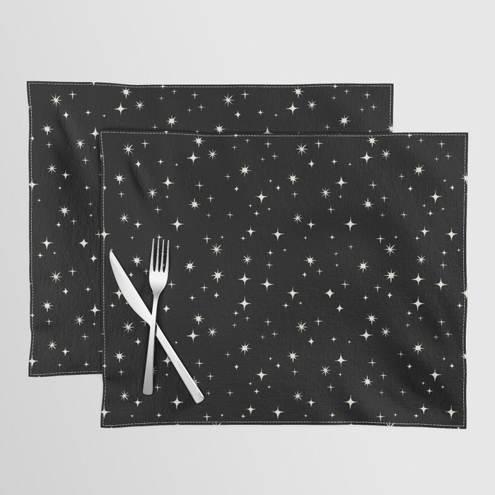 Hand drawn vintage stars - Cream over black Placemat Gallery Image 1