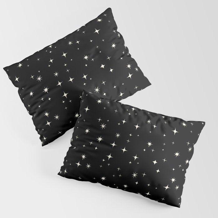 Hand drawn vintage stars - Cream over black Pillow Sham Gallery Image 3