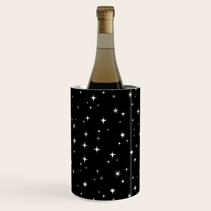 Hand drawn vintage stars - Cream over black Wine Chiller Gallery Image 1