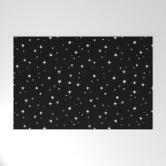 Hand drawn vintage stars - Cream over black Welcome Mat Gallery Image 1
