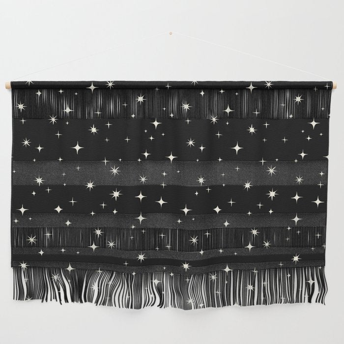 Hand drawn vintage stars - Cream over black Wall Hanging Gallery Image 1