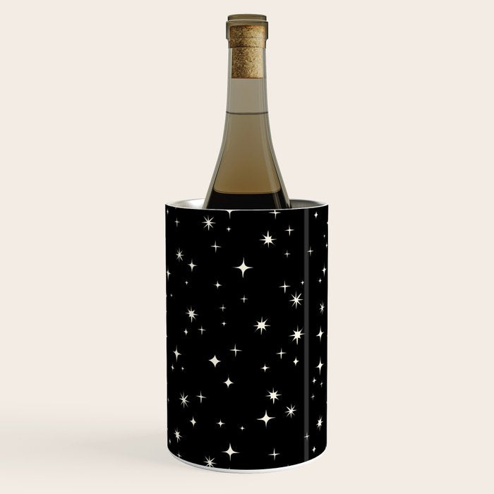 Hand drawn vintage stars - Cream over black Wine Chiller Gallery Image 2