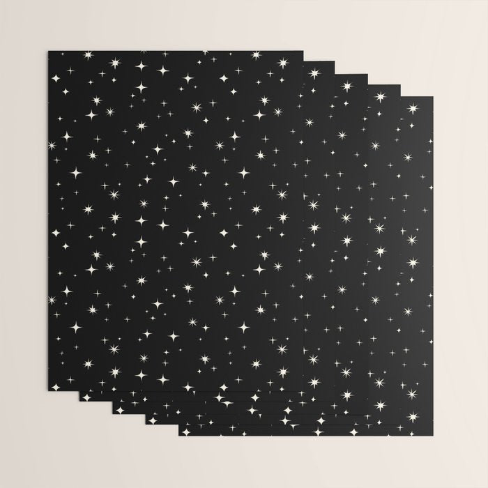 Hand drawn vintage stars - Cream over black Wrapping Paper Gallery Image 3