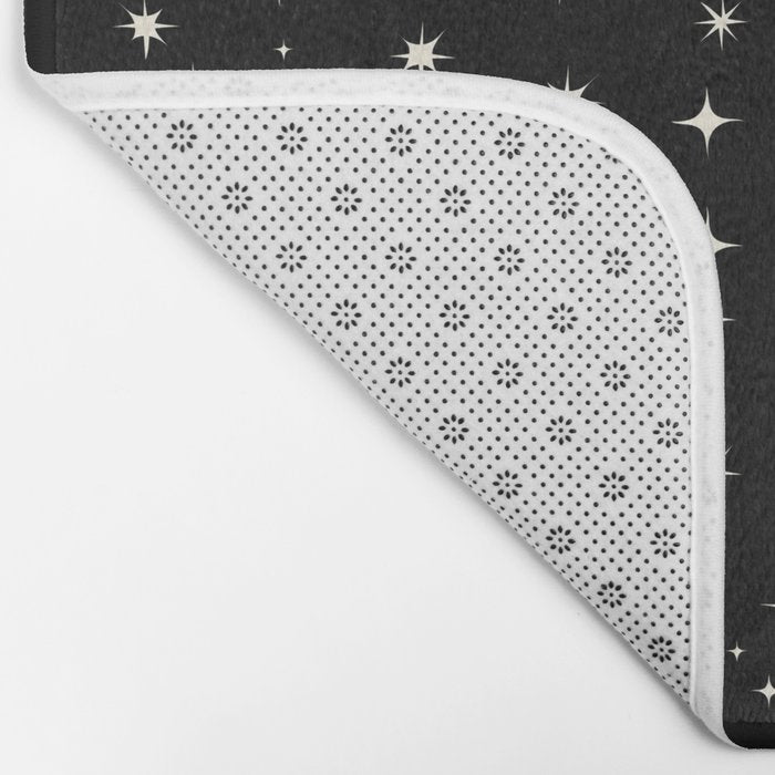Hand drawn vintage stars - Cream over black Bath Mat Gallery Image 2