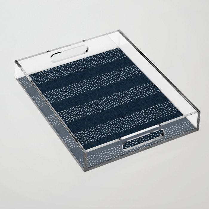 angrand stipple stripes - navy blue Acrylic Tray Gallery Image 1