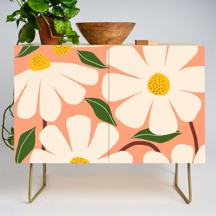 Wild Daisies - peach Credenza Gallery Image 1