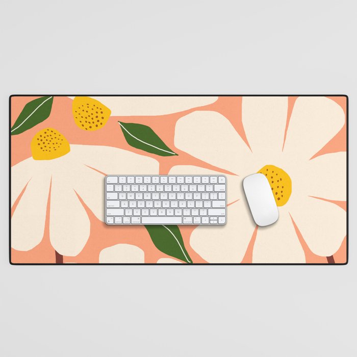 Wild Daisies - peach Desk Mat Gallery Image 1