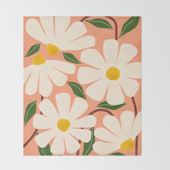 Wild Daisies - peach Throw Blanket Gallery Image 2