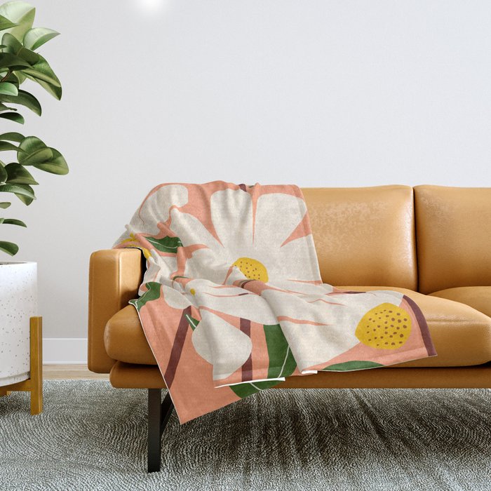 Wild Daisies - peach Throw Blanket Gallery Image 1