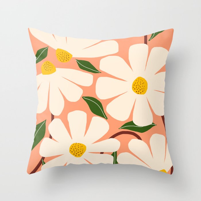 Wild Daisies - peach Throw Pillow Gallery Image 1