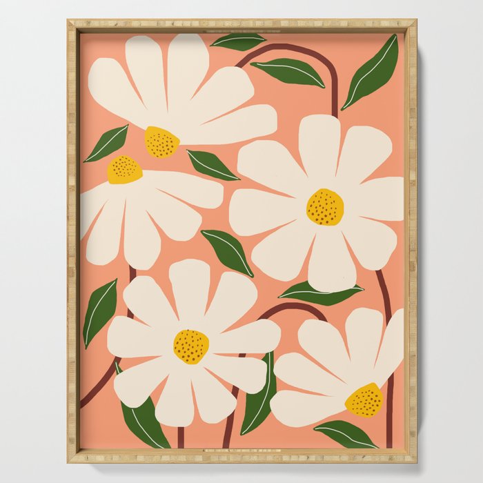 Wild Daisies - peach Serving Tray Gallery Image 1
