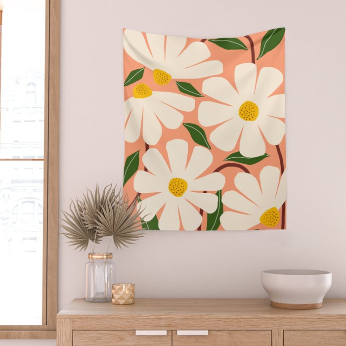 Wild Daisies - peach Wall Tapestry Gallery Image 2
