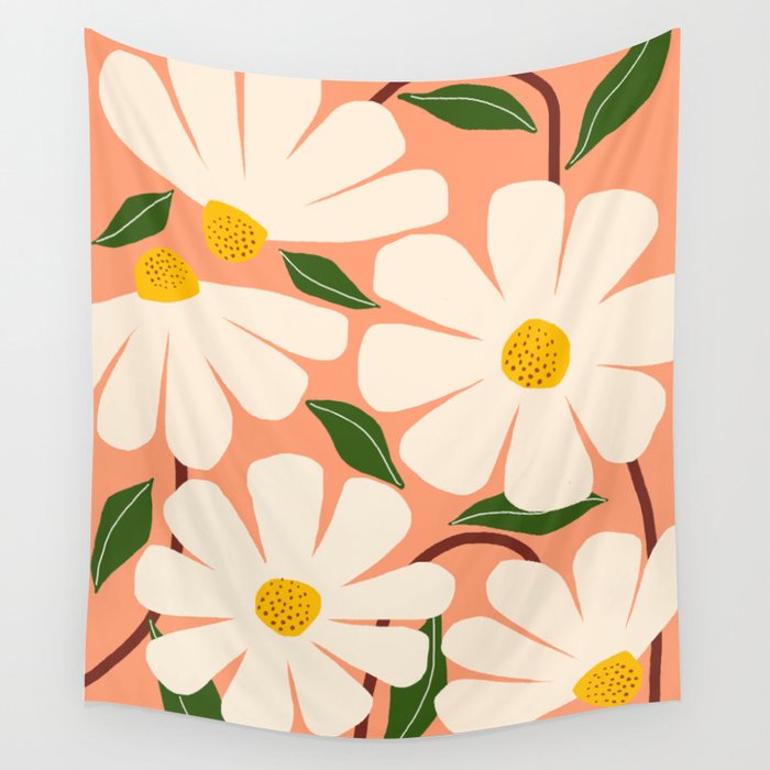 Wild Daisies - peach Wall Tapestry Gallery Image 1