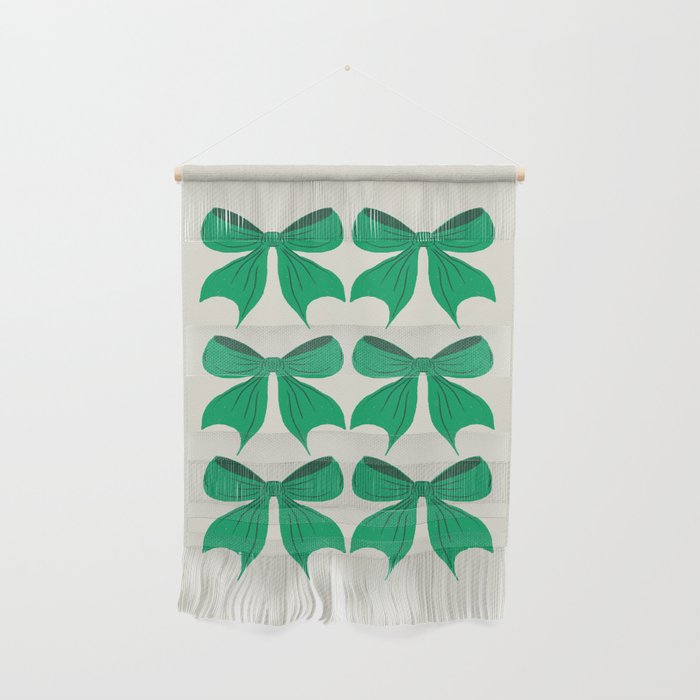 Elegant Green Bow Pattern - Festive Holiday Design Wall Hanging Gallery Image 1