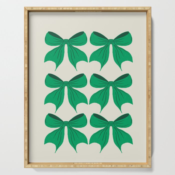 Elegant Green Bow Pattern - Festive Holiday Design Serving Tray Gallery Image 1