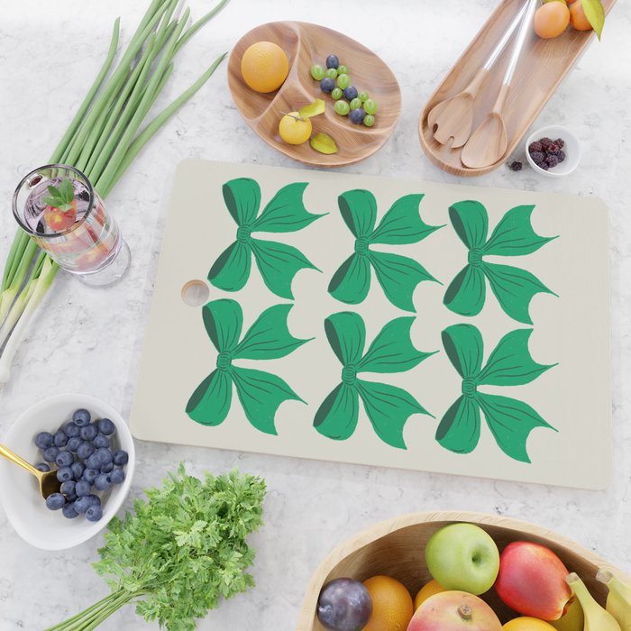 Elegant Green Bow Pattern - Festive Holiday Design Cutting Board Gallery Image 2