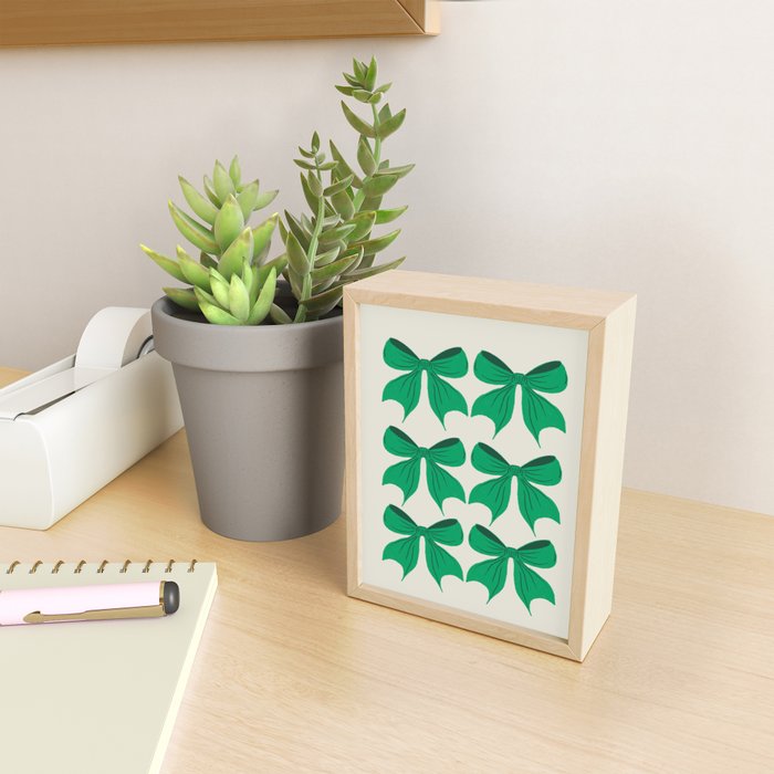 Elegant Green Bow Pattern - Festive Holiday Design Mini Art Print Gallery Image 2