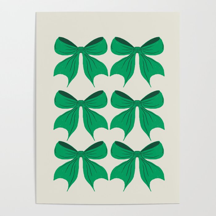 Elegant Green Bow Pattern - Festive Holiday Design Poster Gallery Image 1
