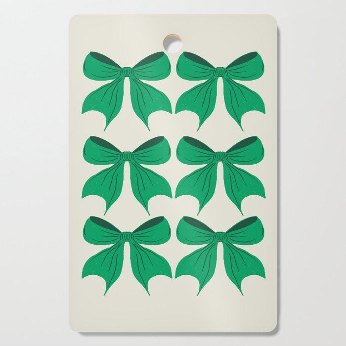 Elegant Green Bow Pattern - Festive Holiday Design Cutting Board Gallery Image 1