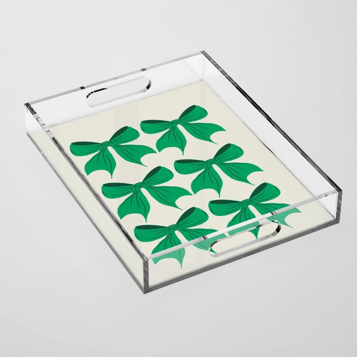 Elegant Green Bow Pattern - Festive Holiday Design Acrylic Tray Gallery Image 1