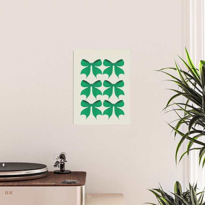 Elegant Green Bow Pattern - Festive Holiday Design Poster Gallery Image 2