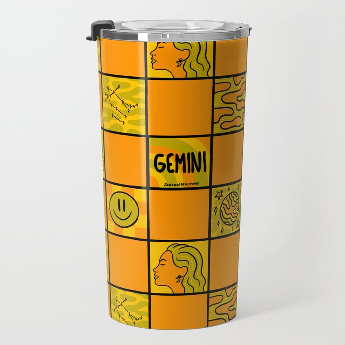 Gemini Checkered Print Travel Mug Gallery Image 3