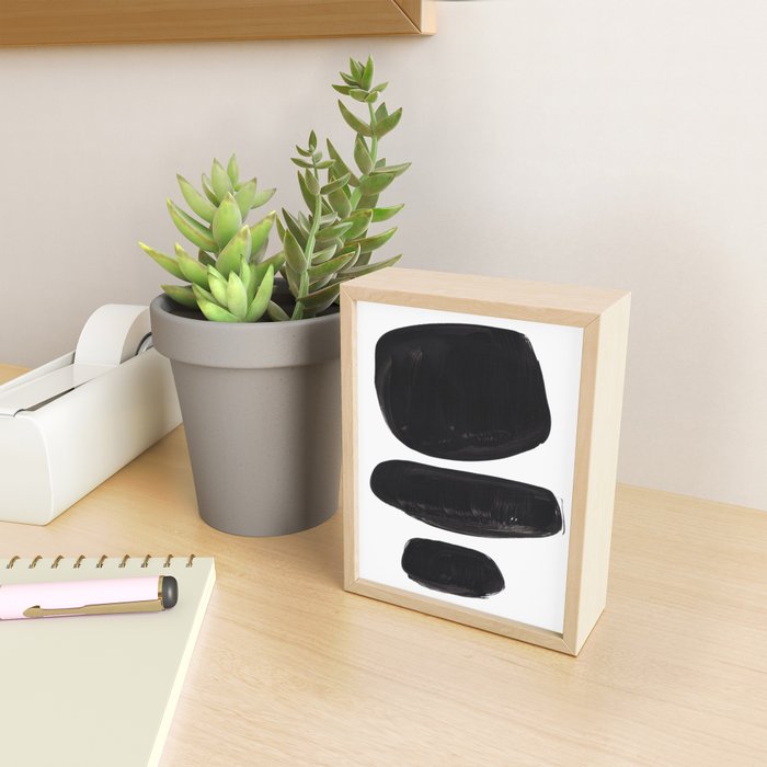Black And White Minimalist Mid Century Abstract Ink Art Minimal Black Pebbles Paint Mini Art Print Gallery Image 2