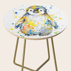 Baby Penguin Watercolour Ink Line Splatter Art Print Side Table Gallery Image 2