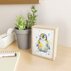 Baby Penguin Watercolour Ink Line Splatter Art Print Mini Art Print Gallery Image 2