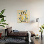 Baby Penguin Watercolour Ink Line Splatter Art Print Wood Wall Art Gallery Image 2