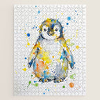 Baby Penguin Watercolour Ink Line Splatter Art Print Jigsaw Puzzle Gallery Image 1