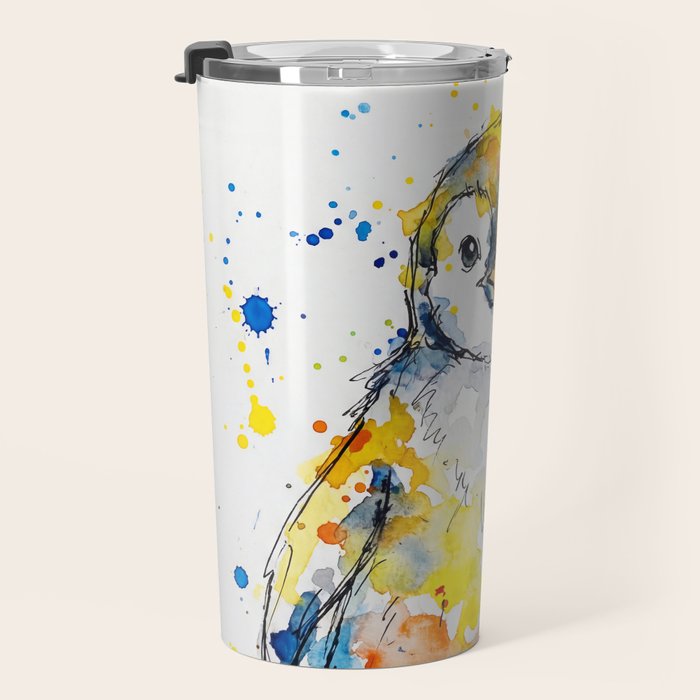 Baby Penguin Watercolour Ink Line Splatter Art Print Travel Mug Gallery Image 3