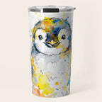 Baby Penguin Watercolour Ink Line Splatter Art Print Travel Mug Gallery Image 1