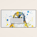 Baby Penguin Watercolour Ink Line Splatter Art Print Desk Mat Gallery Image 1