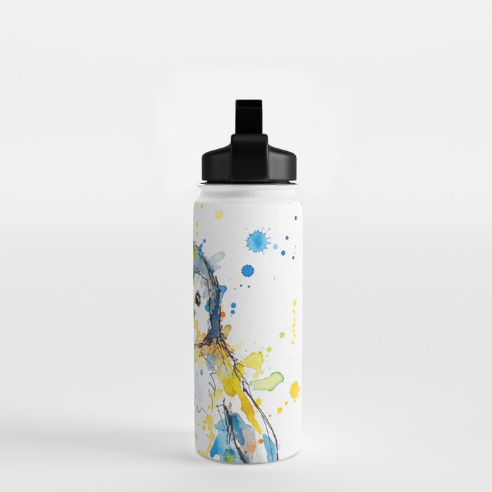 Baby Penguin Watercolour Ink Line Splatter Art Print Water Bottle Gallery Image 2