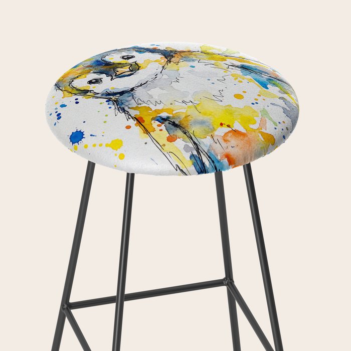 Baby Penguin Watercolour Ink Line Splatter Art Print Stool Gallery Image 2